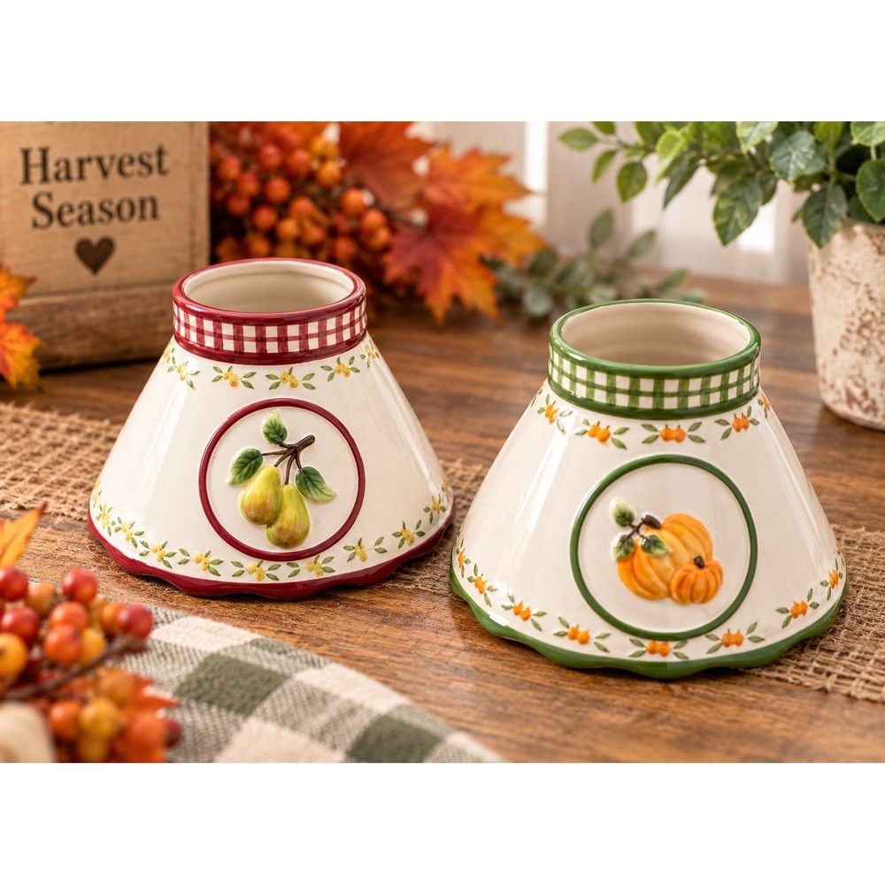 Vintage Fall Ceramic Candle Holders Pear Pumpkin Gingham Farmhouse Cottagecore